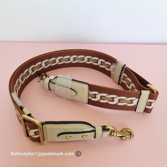 COACH Webbing Strap With Chain Stripe Print and Glovetanned Leather-Ivory multi⭐ - Picture 3 of 15